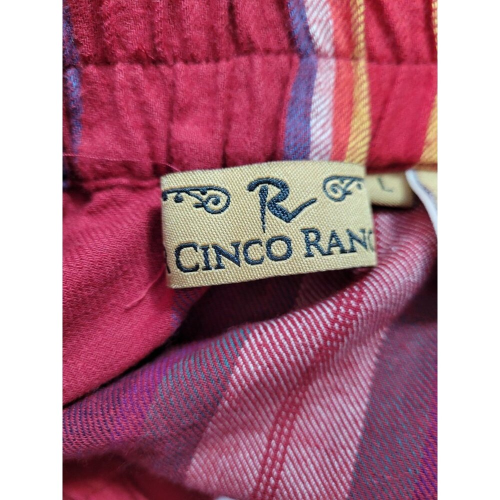 R Cinco Ranch Skirt L Asymmetrical Hem Faux Wrap Red Stripe Elastic Waist Ruffle - Picture 12 of 13